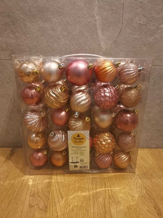 Zestaw bombek choinkowych 50 szt plastikowe bombka choinka róż złoty