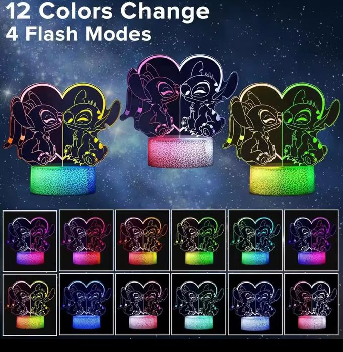 Світильник-нічник 3D Лампа Стіч з пультом 16 кольрів