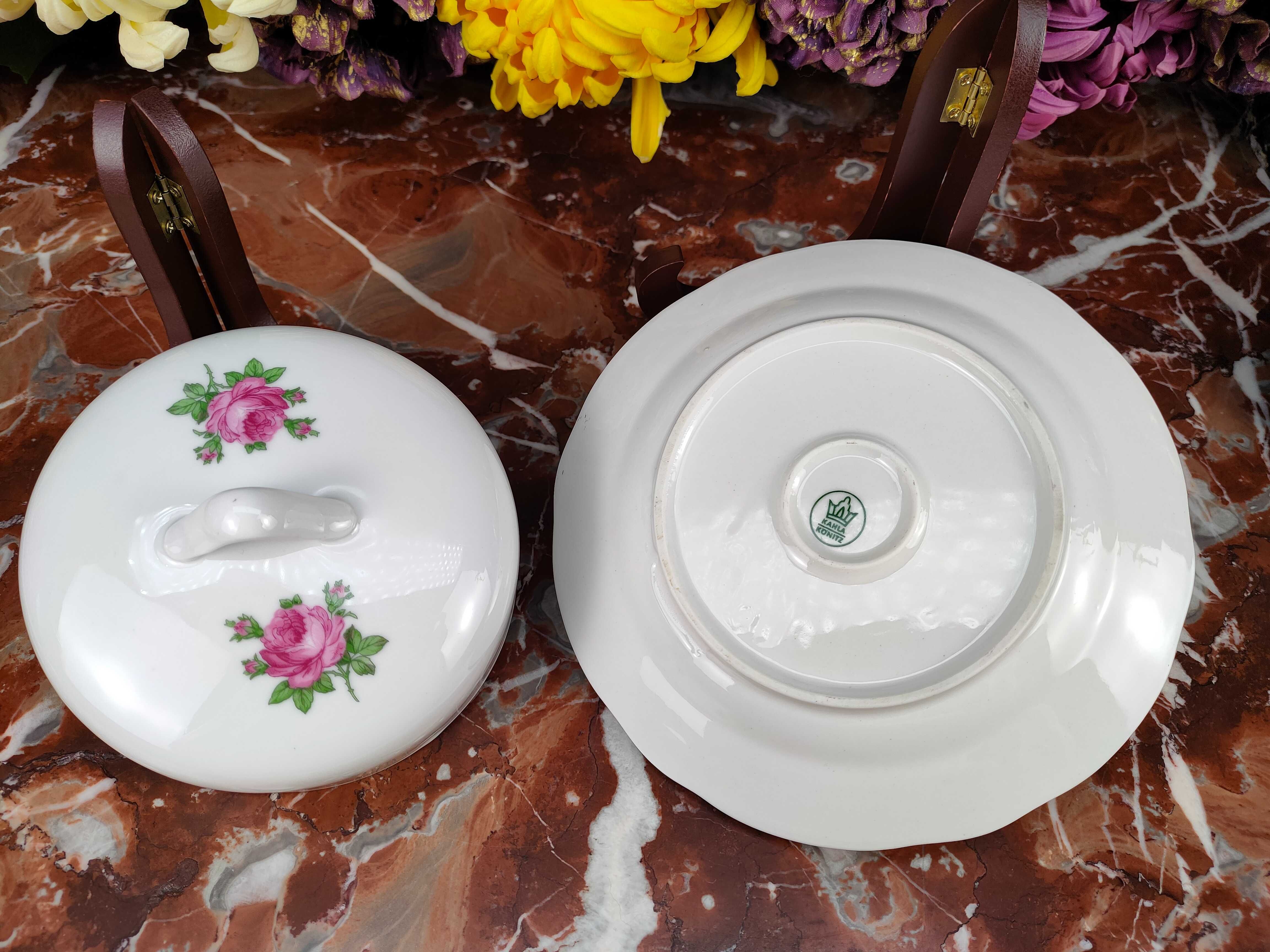 Ładna okrągła porcelanowa maselniczka - Różowe róże - Kahla #1
