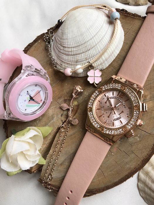 2x Zegarek Led + z kryształkami + bransoletka koniczynka + róża