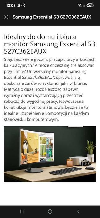 Monitor Samsung Essential S3 S27C362EAUX