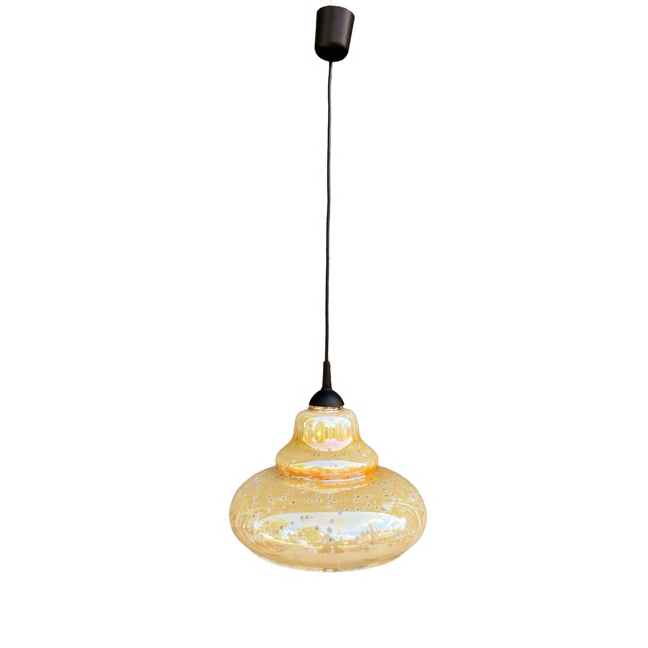 Szklana opalizująca lampa wisząca, Narva Leuchen, Niemcy, lata 70.