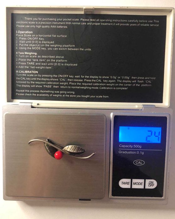 Stara Srebrna Broszka Srebro Koral Vintage