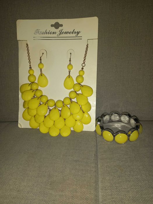 Kolia/biżuteria żółta zestaw kolczyki+bransoletka