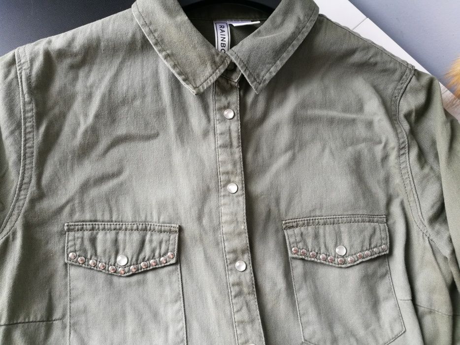 Koszula damska zielona na guziki z kołnierzem