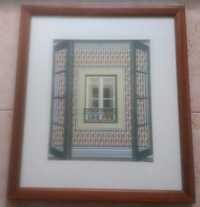 Maluda quadro com litogravura colorida motivo as janelas de Maluda