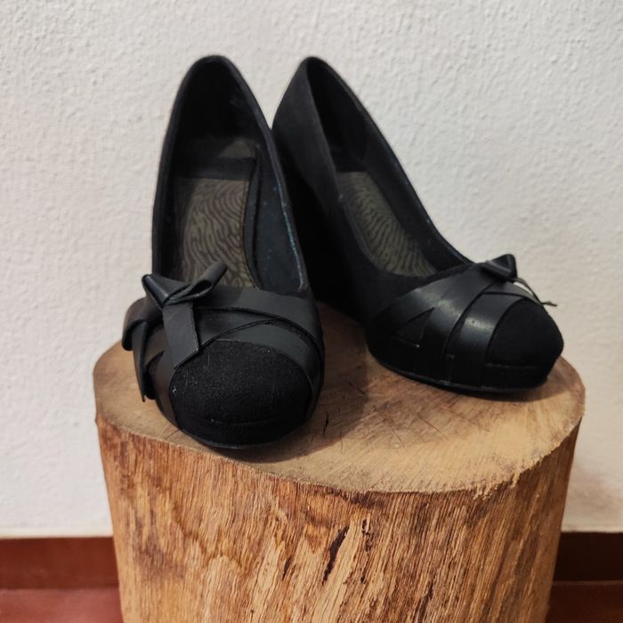 Sapatos salto alto plataforma pele de pêssego preto 38