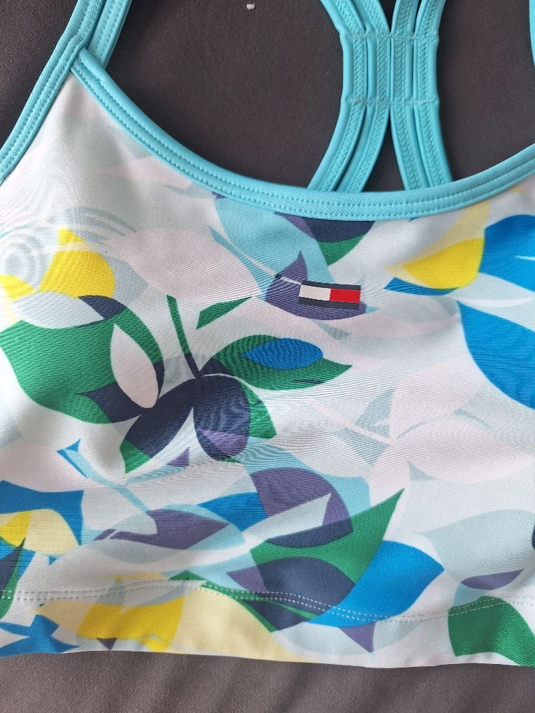 Top koszulka biustonosz roz S stanik crop top  kwiaty wiosna lato