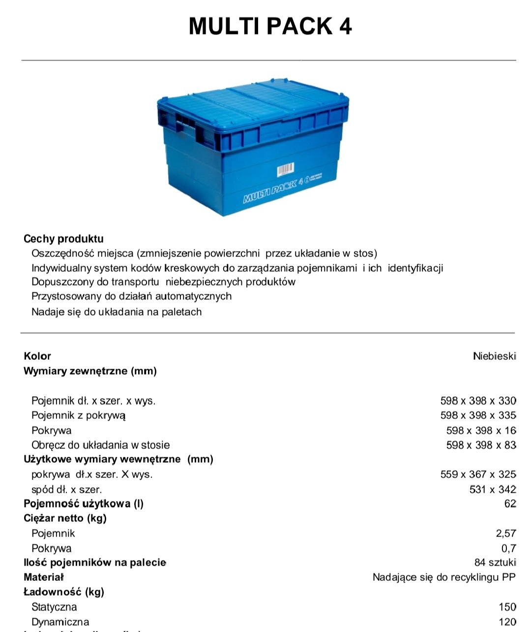 Zamykane pojemniki magazynowe z pokrywą skrzynki plastikowe MULTIPACK
