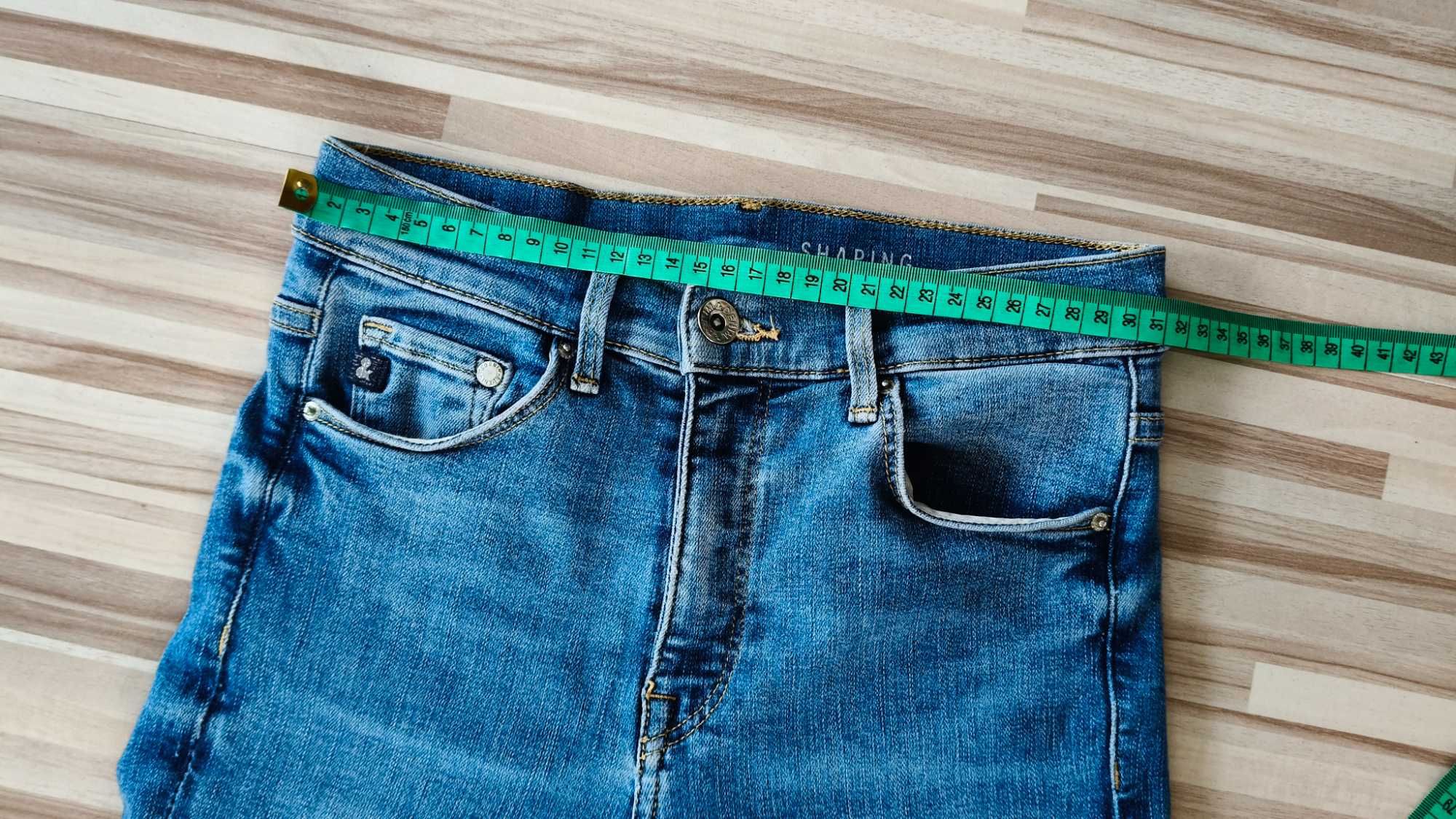 Elastyczne jeansy niebieskie, stan średni/wysoki, XS/S, Denim