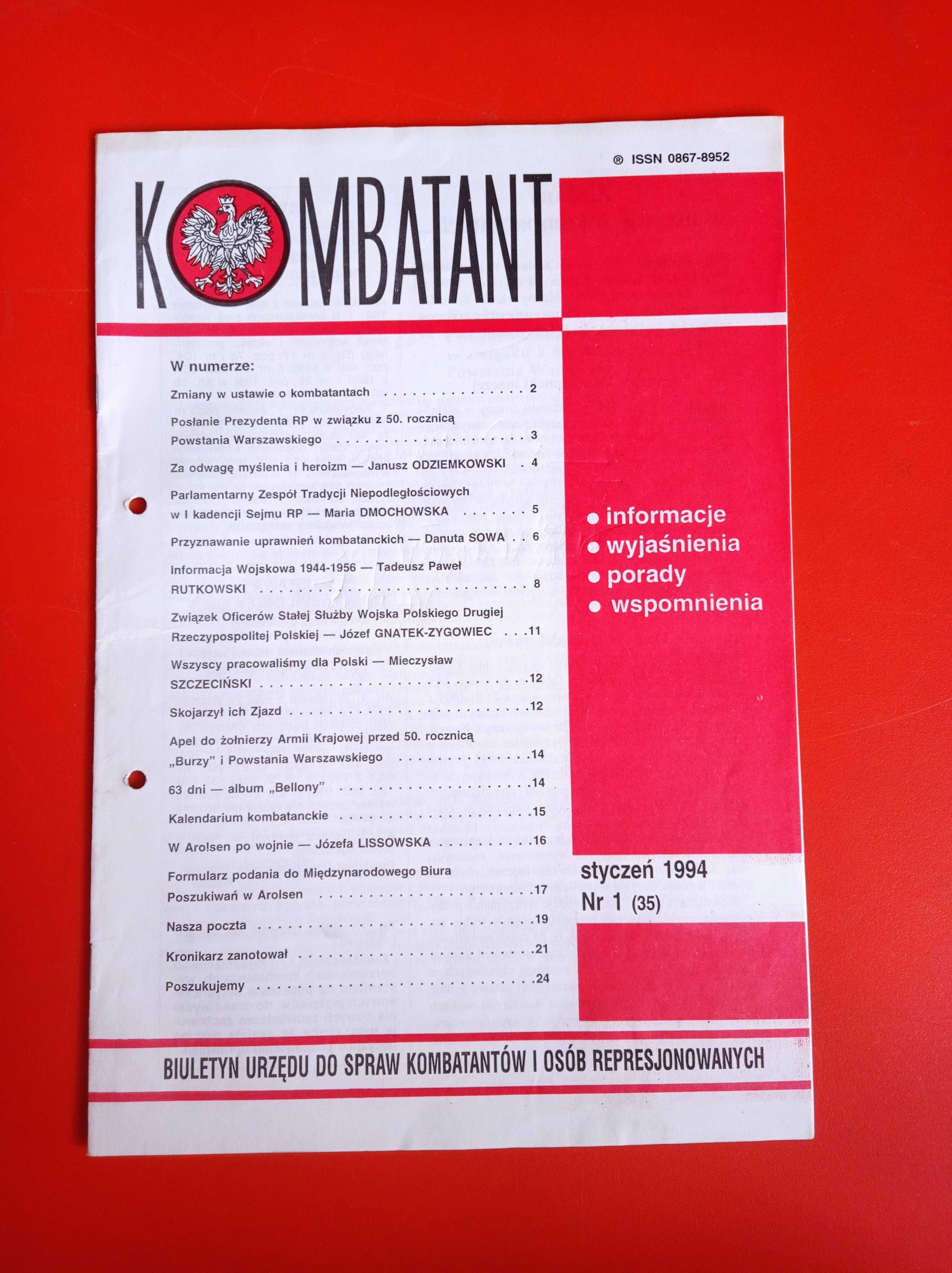 Kombatant, biuletyn, nr 1/1994, styczeń 1994