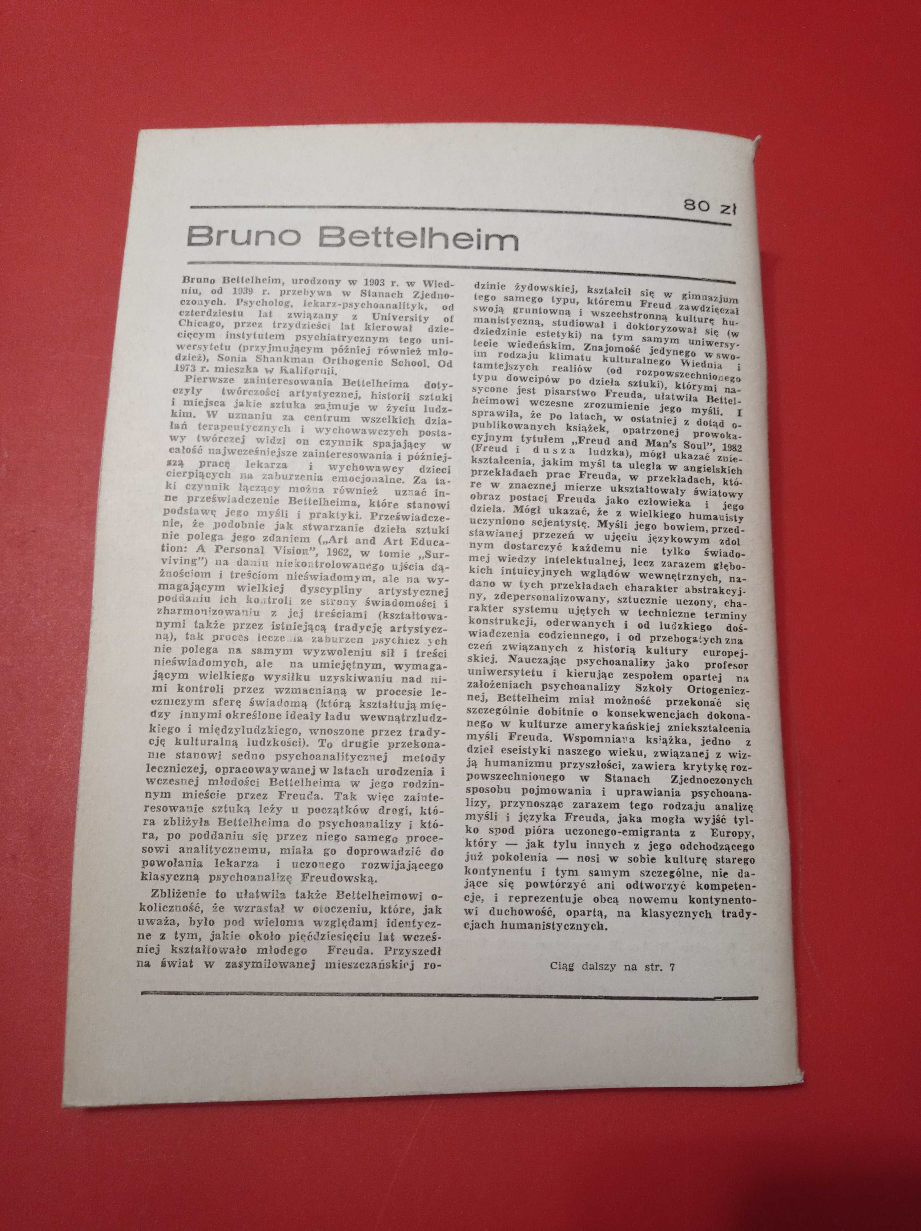 Nowe książki, nr 10, październik 1985, Bruno Bettelheim