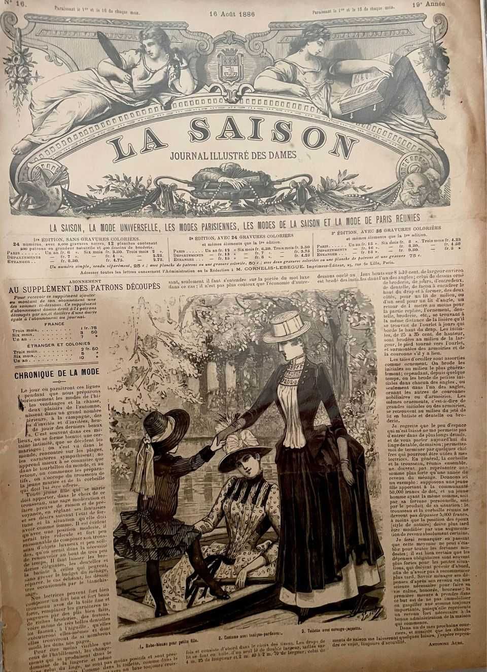 La saison, Journal illustré des Dames, 1885-86