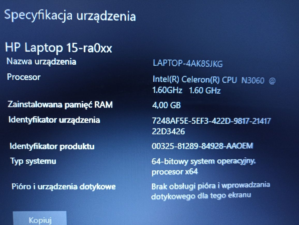 Laptop HP 15-ra0xx