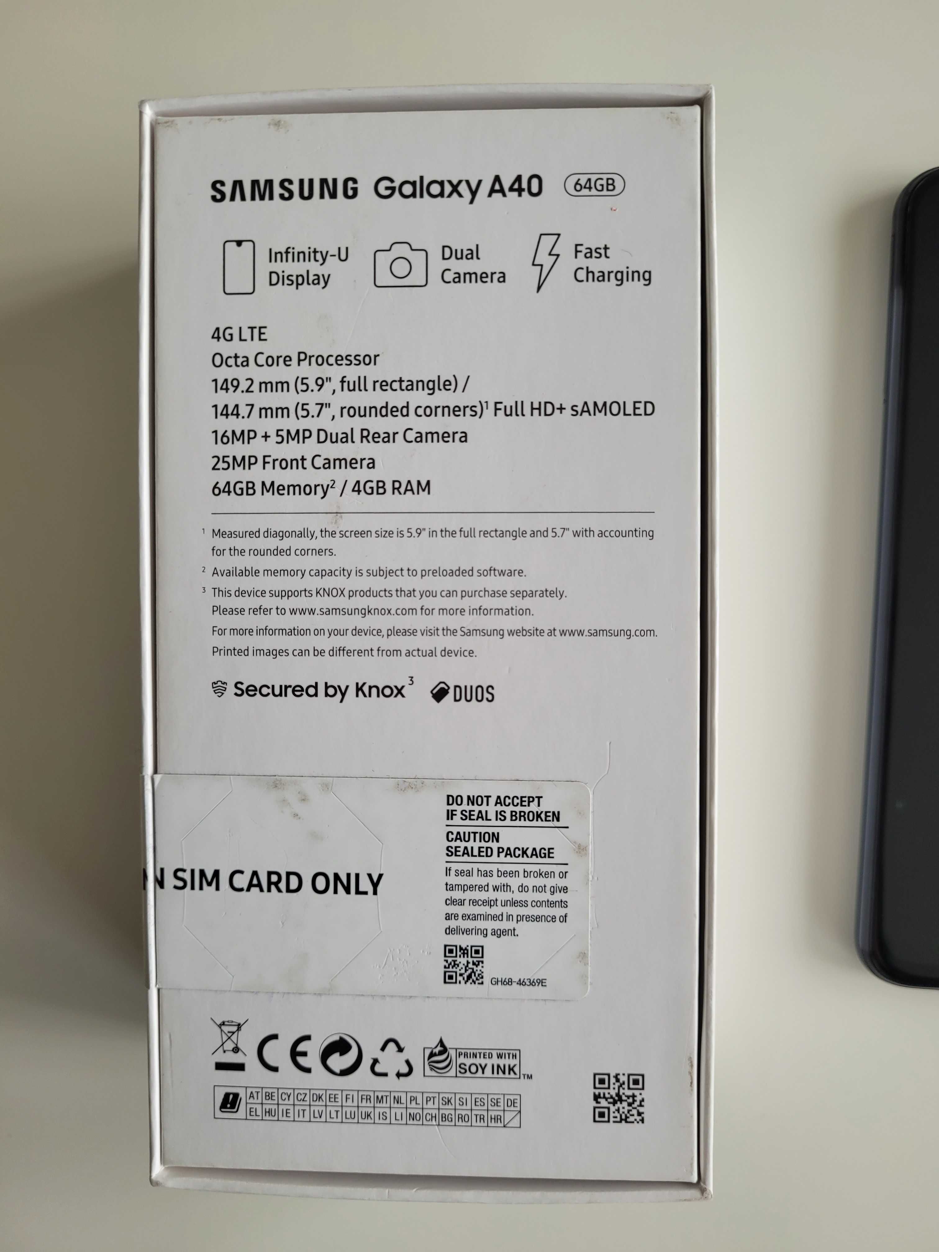 Samsung Galaxy A40 64GB Black, Duals SIM, Super Stan - Komplet, QC25W