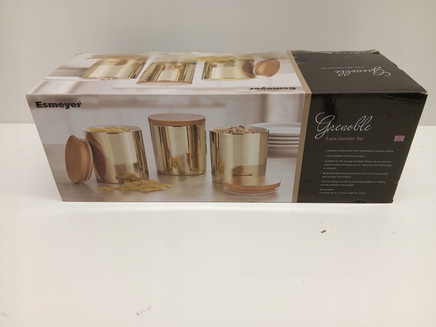 Esmeyer Pojemniki porcelanowe 3 sztuki z bambusową pokrywką złote szam