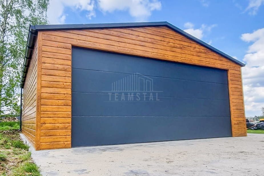 Garaż Blaszany 6,5x6m Brama segmentowa drzwi okno rynny TS753