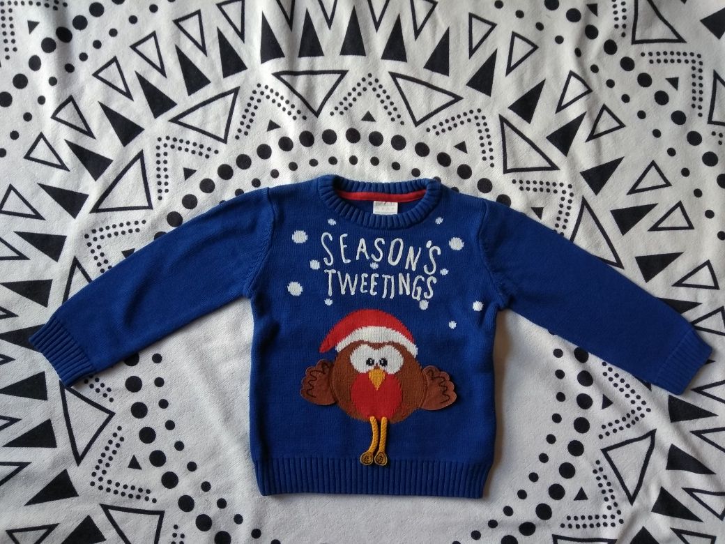 Sweter święta Boże Narodzenie zima ptak 98 F&F