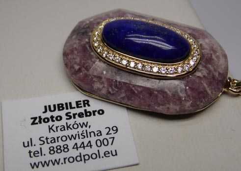 Autorska zawieszka lapis lazuli fasetowany marmurkowy kamień i cyrkon