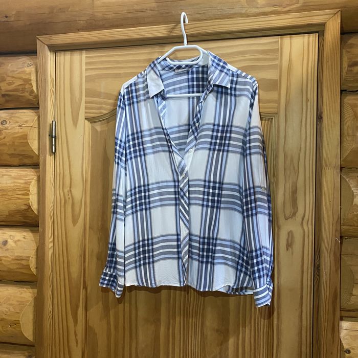 Рубашка в клетку, голубая, блузка, блуза