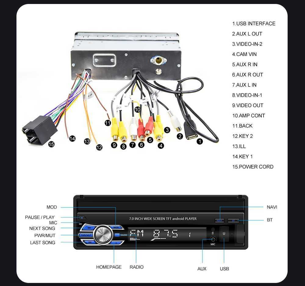 Radio 1 DIN wysuwane Android USB Bluetooth YouTube WI-FI Nawigacja RDS