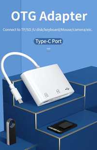 USB-C OTG Adapter Card Reader with 1xSD port, 1xTF port, 1xUSB 2.0