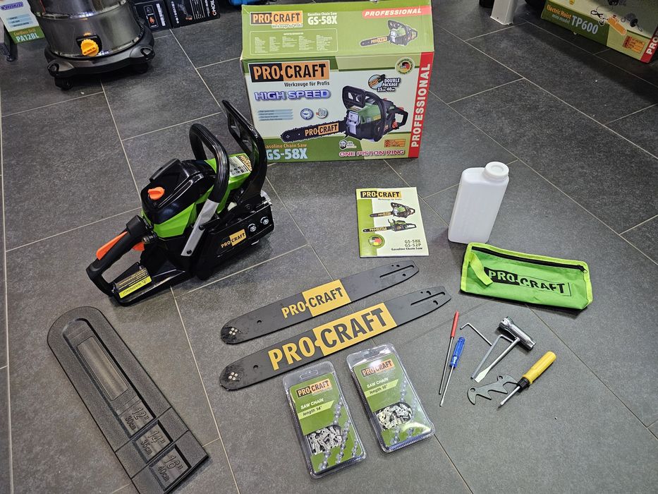 Бензопила Procraft 37сс 2 Шины +2 Цепи Пила Цепная Бензиновая
