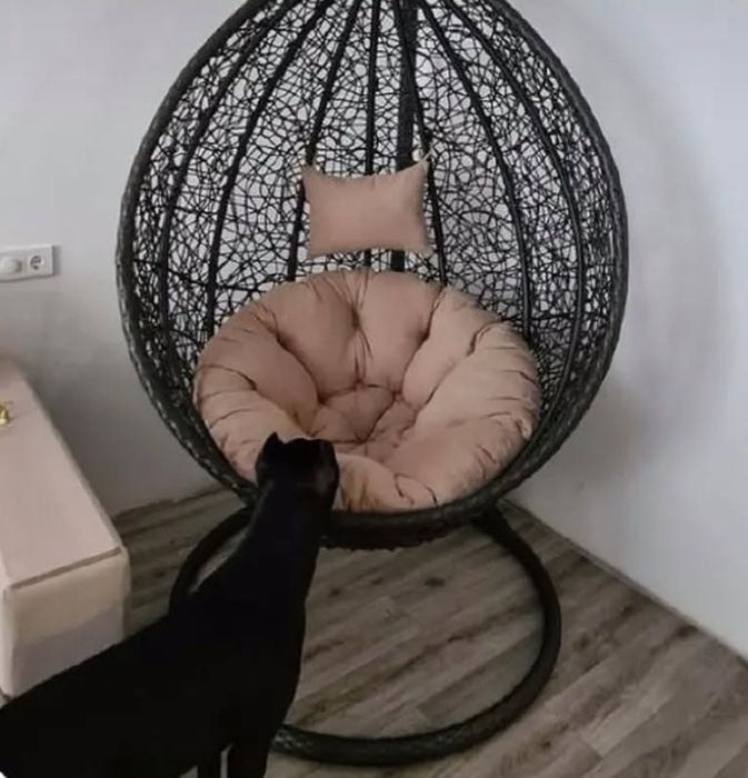 Крісло-кокон підвісне для саду метал сірий / ротанг чорний Woody