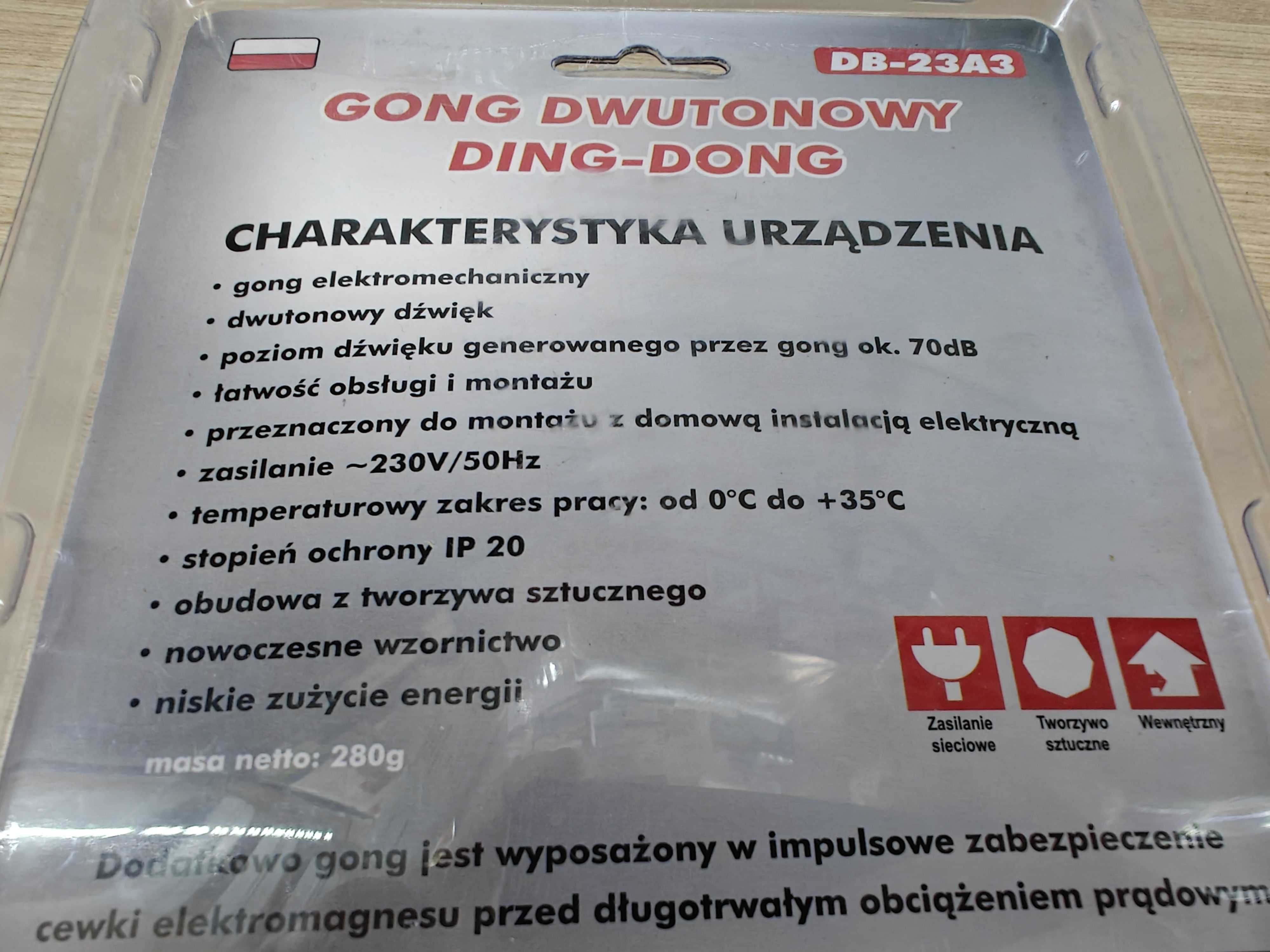 Gong dwutonowy sieciowy wewnętrzny Eura DB-23A3 biały