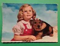 Antigo postal menina com cão