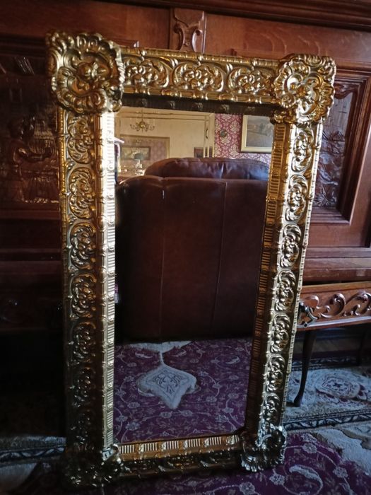 Antyk zjawiskowe lustro mosiądz złota rama