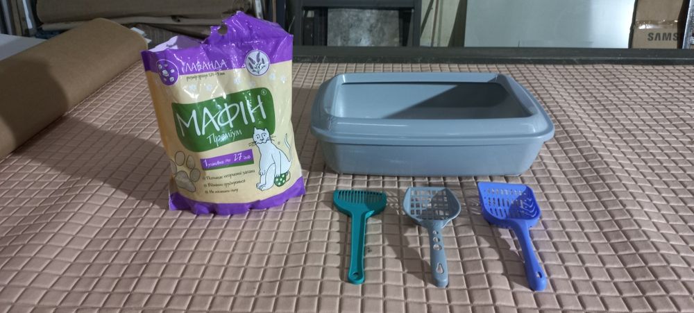 Лоток для котячого туалету + лопатки+ наповнювач,  розміри на фото
