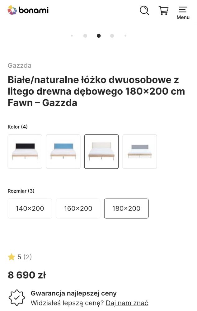 Nowe łóżko z litego drewna dębowego 180/200 FAWN GAZZDA