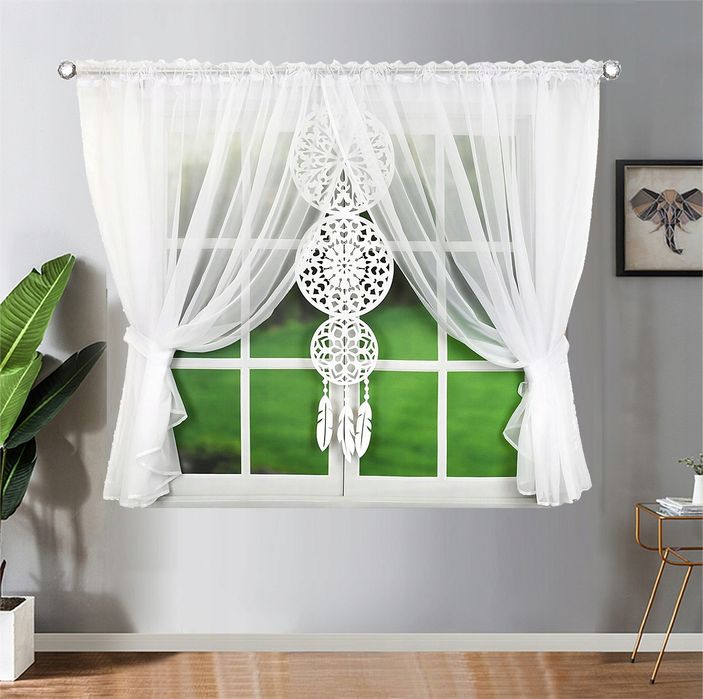 Firanki Gotowe Z Woalu Łapacz Snów 150X400 Woal Upięcia Biała