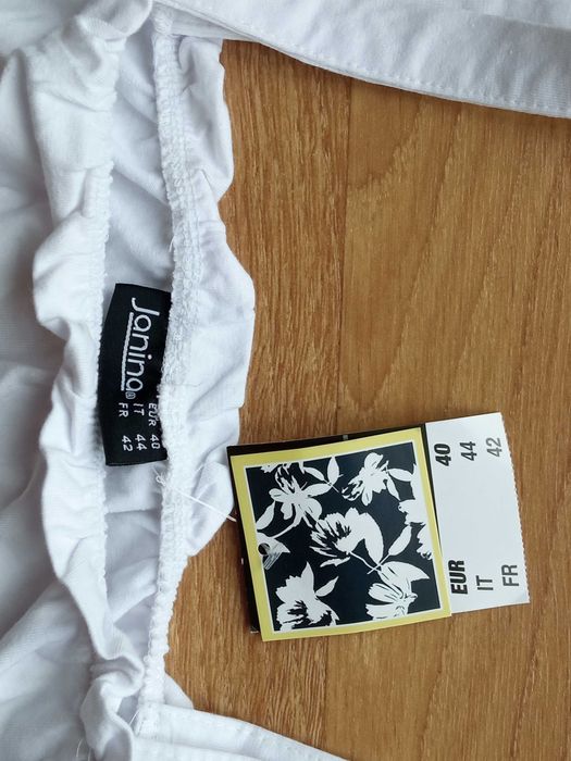 Letnia biała bluzka z krótkim rękawem Hiszpanka 40 L Janina z dziurką