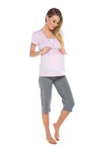 Nowa piżama dla matek karmiących, rozmiar S, różowo-szara