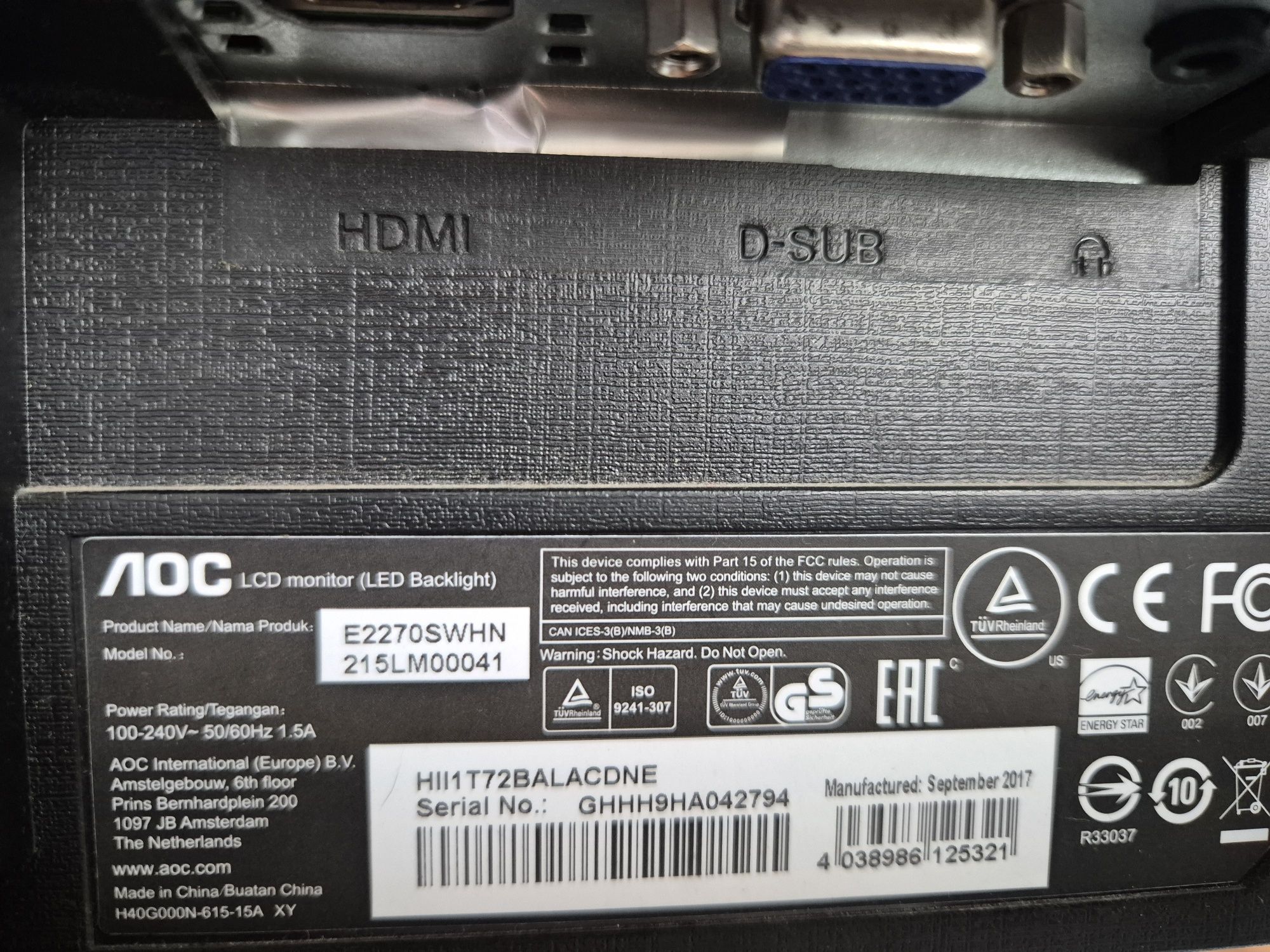 Monitor aoc E2270SWHN 1080p 21'5"