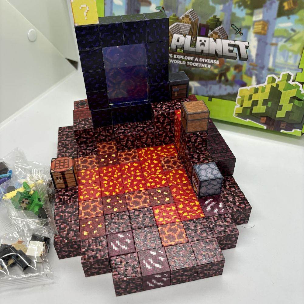 Магнітний конструктор Minecraft 128шт + 4 фігурки майнкрафт портал