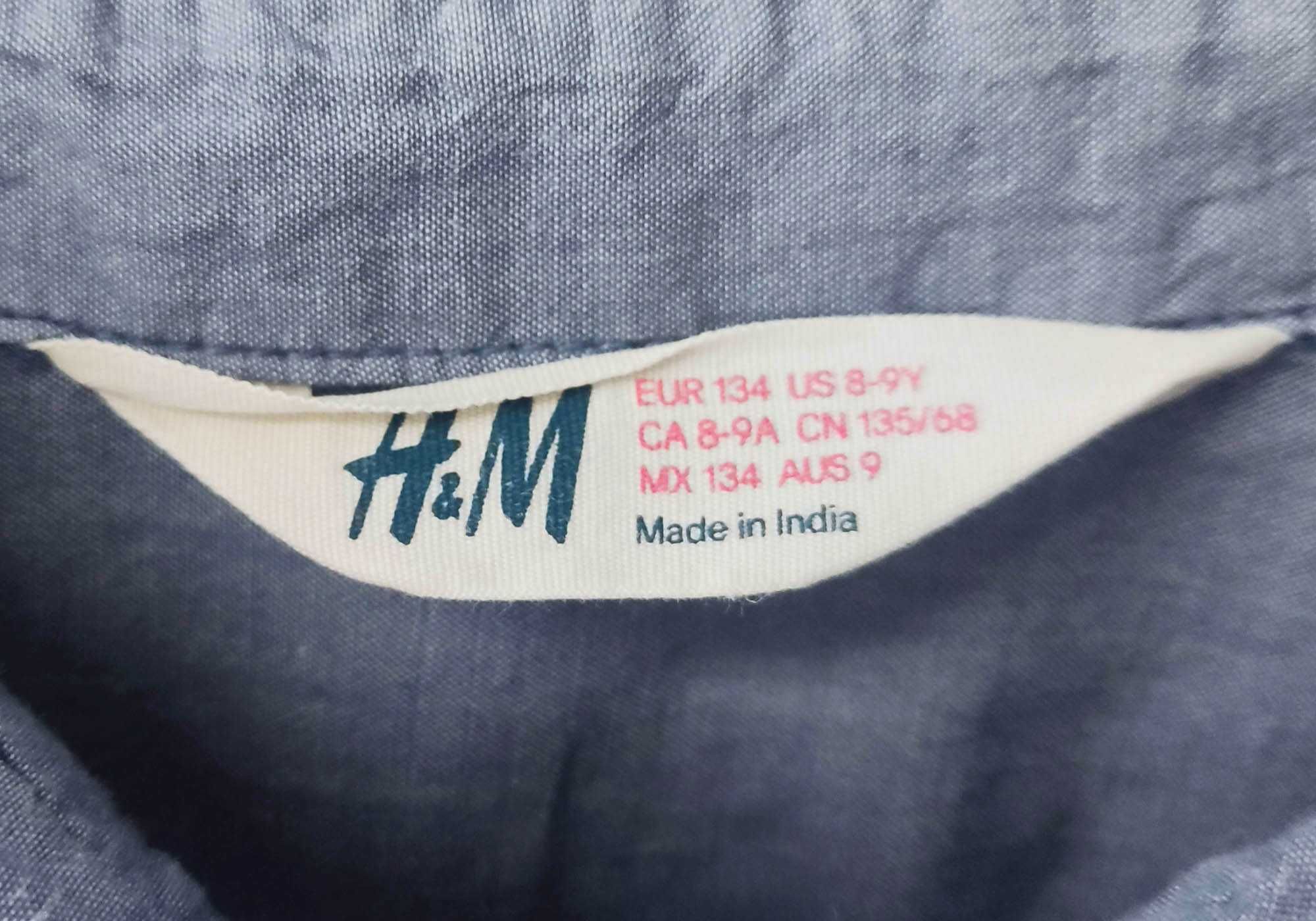 128 134 Tunika Koszula H&M - 100% bawełna 8-9 lat niebieska Bluzka