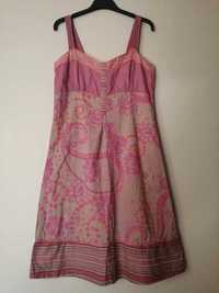 Sukienka XL 42 bawełniana wzorzysta różowa beżowa letnia