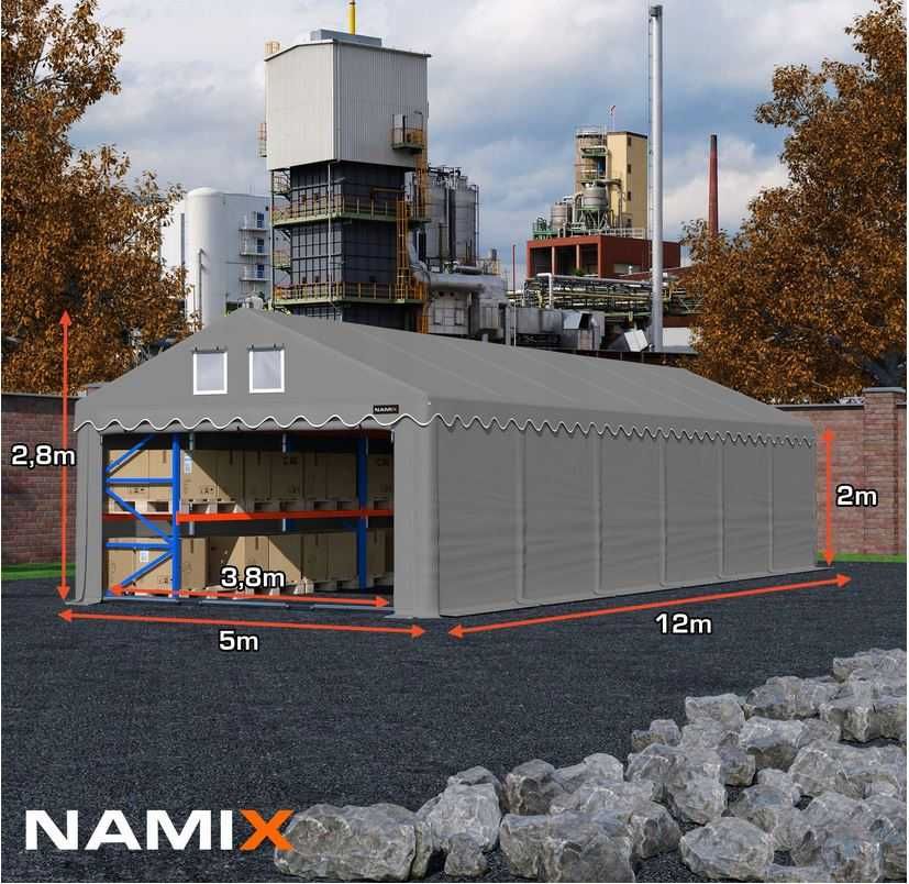 Namiot GRAND 5x12m magazynowy handlowy wiata garaż WZMOCNIONY PVC 560g