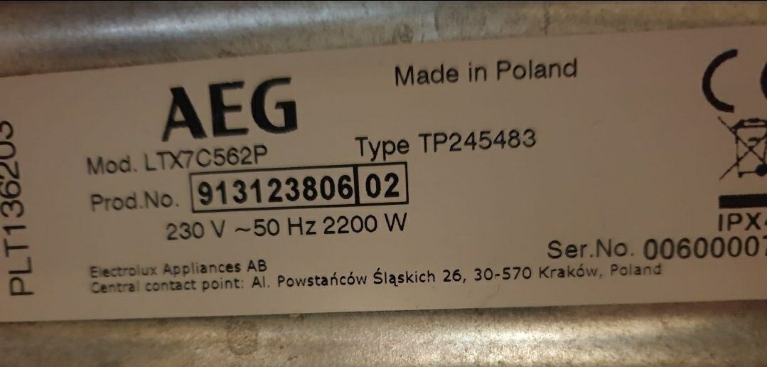 Pralka AEG  ltx7c562p na części