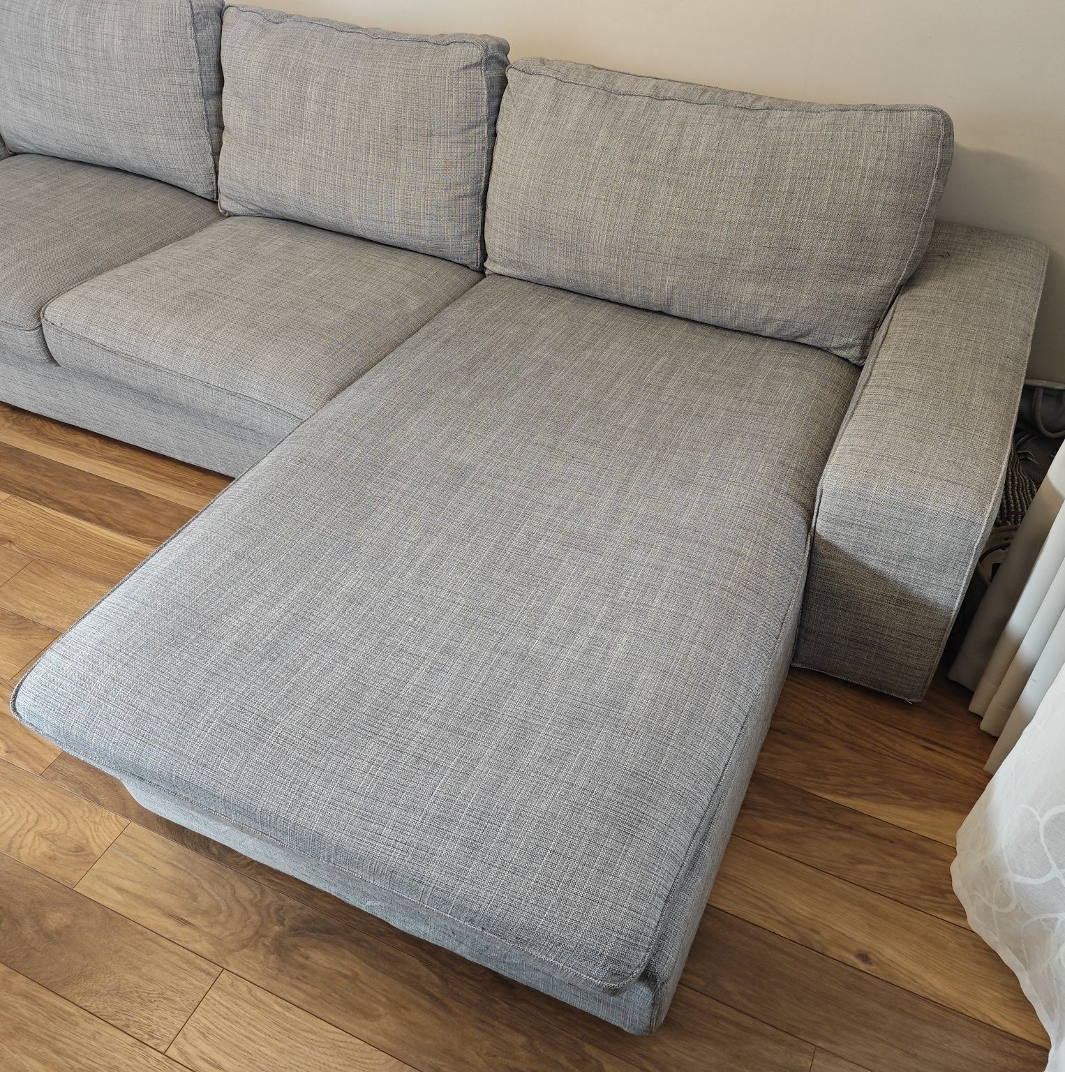 Sofa 2 osobowa z szezlongiem IKEA KIVIK, pokrycie Isunda szary - 1 wł.