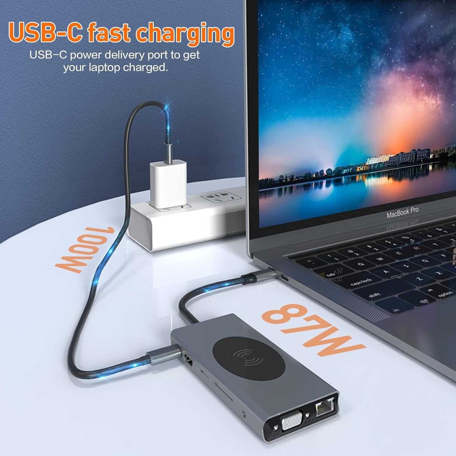 HUB Dongle bezprzewodowym ładowaniem adapter stacji dokującej 13w1 4K