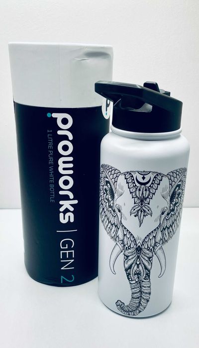 Butelka Termiczna Proworks 1L Rurka Stal Biały Słoń Pure White Edition