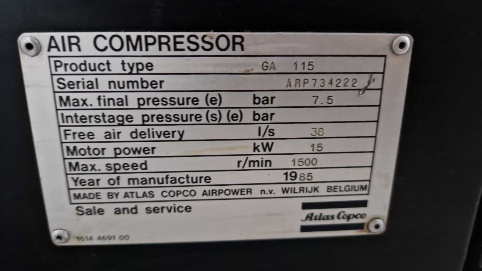 kompresor śrubowy sprężarka ATLAS COPCO GA115 15KW