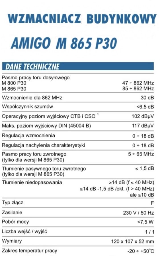 Wzmacniacz antenowy szerokopasmowy Vector Amigo M865 P 30