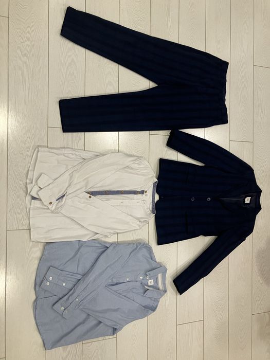 Komplet garnitur marynarka spodnie 2x koszula 146