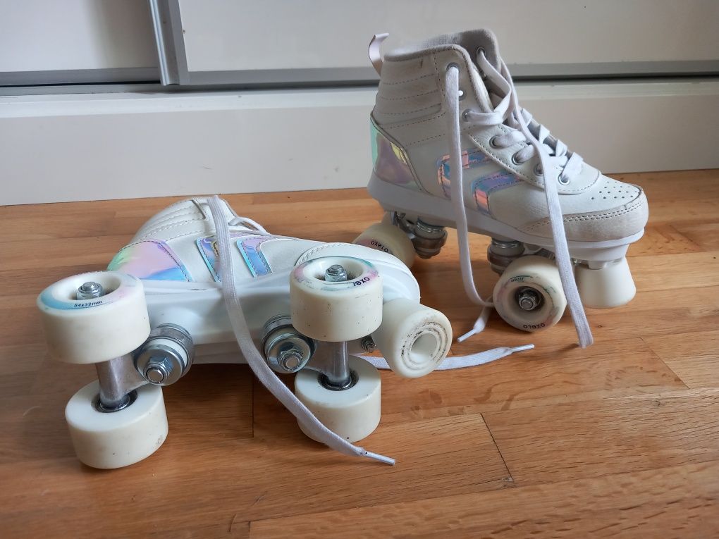 Patins de 4 Rodas, tamanho 34, QUAD 100, Criança, Branco Holográfico