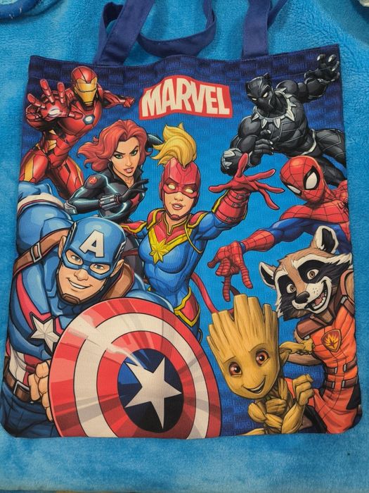 Saco reutilizável azul de pano da marvel
